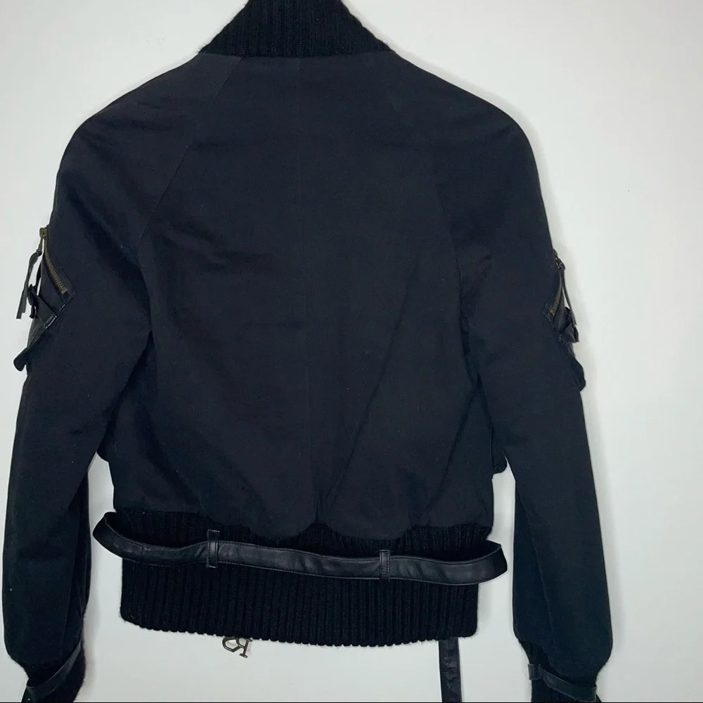 Roberta Scarpa Cotton Leather Moto Bomber Jacket Black Size 6 Italy - Picture 14 of 14